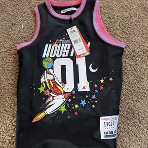 Kids Astronaut Tank Top - Black with Pink Trim